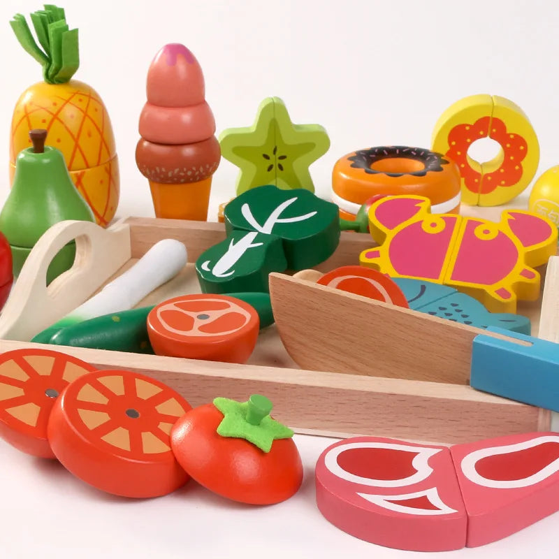 Houten Magnetische Snijset – Groenten & Fruit | Montessori Keuken Speelgoed