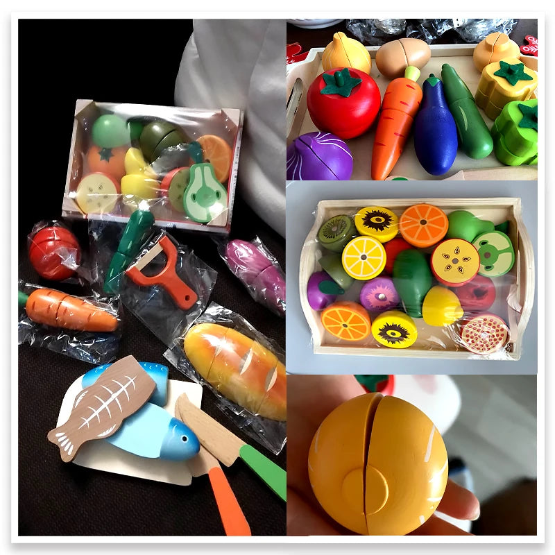 Houten Magnetische Snijset – Groenten & Fruit | Montessori Keuken Speelgoed
