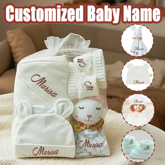 Gepersonaliseerde Baby Cadeauset – 4 Geborduurde Handdoeken met Naam | Kraamcadeau