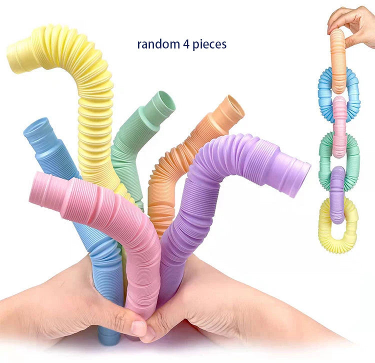 Mini Pop Tubes Fidget Toy Set van 4 Kleurrijke Buisjes (Stress & ADHD)