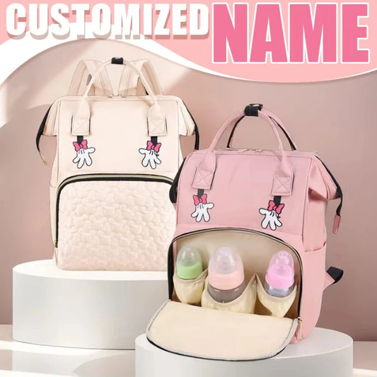 Gepersonaliseerde Mama Luiertas Rugzak – Multifunctioneel & Waterproof | Beige & Roze