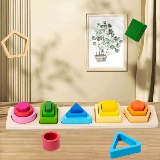 Montessori Sorteer & Stapelspeelgoed – Houten Vormen & Kleuren | 20 stuks | 1-3 jaar
