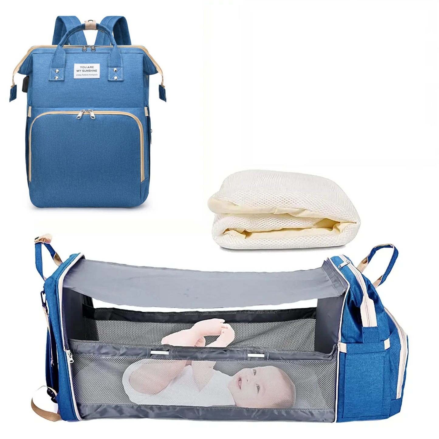 3-in-1 Luiertas Rugzak – Opvouwbaar Babybedje, Waterproof & USB-oplader