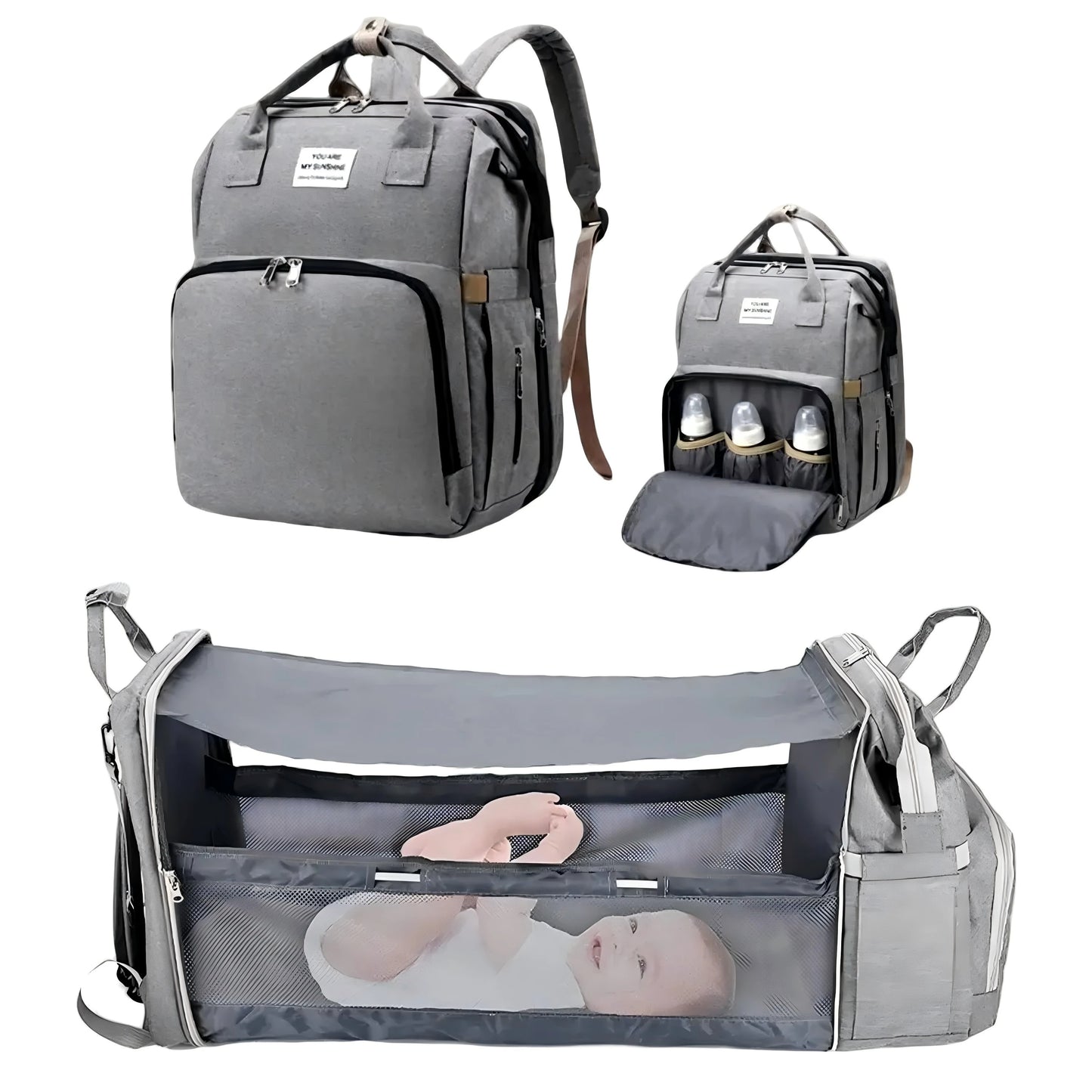 3-in-1 Luiertas Rugzak – Opvouwbaar Babybedje, Waterproof & USB-oplader