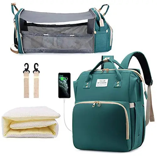 3-in-1 Luiertas Rugzak – Opvouwbaar Babybedje, Waterproof & USB-oplader