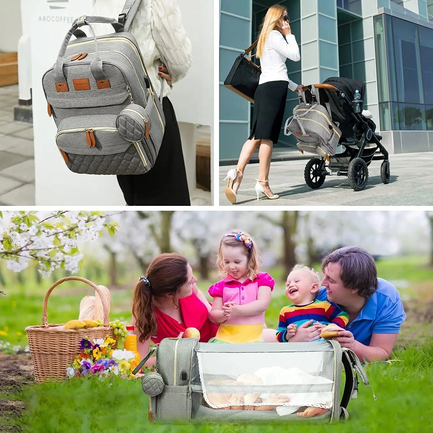 3-in-1 Luiertas Rugzak – Opvouwbaar Babybedje, Waterproof & USB-oplader