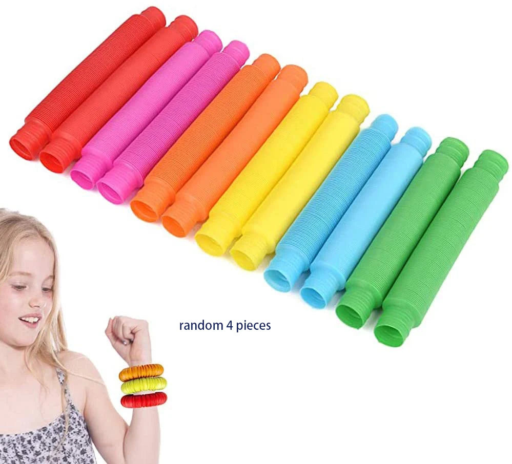 Mini Pop Tubes Fidget Toy Set van 4 Kleurrijke Buisjes (Stress & ADHD)