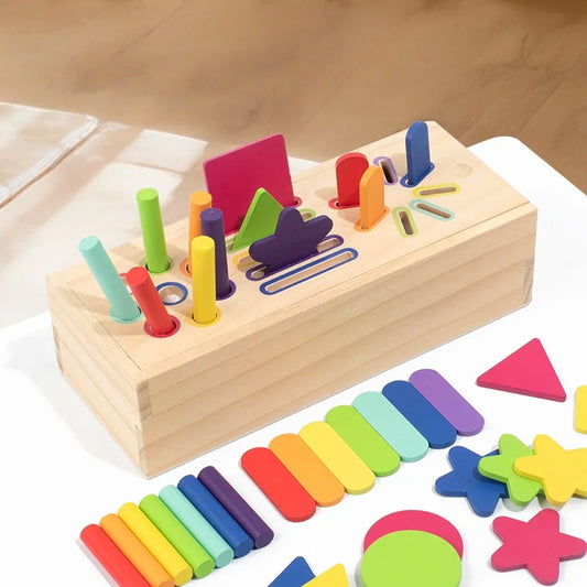 Houten Kleurensorteerdoos – Montessori 12-Vaks Sorteerspel | Vormen & Kleuren | 3+