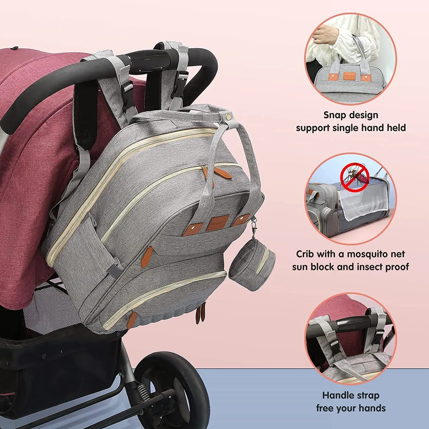 3-in-1 Luiertas Rugzak – Opvouwbaar Babybedje, Waterproof & USB-oplader