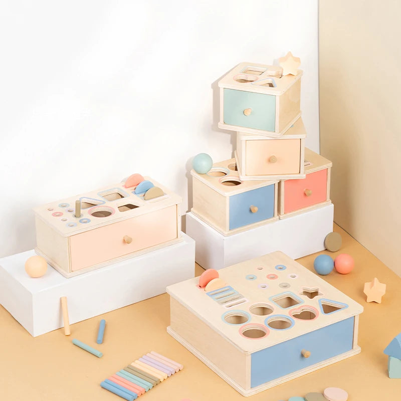 Houten Montessori Sorteerbox – Vormen, Munten, Ballen of Stokjes | Sensorisch Speelgoed 3-6 jaar