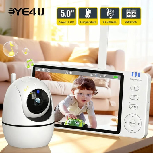 5-inch Video Babyfoon met Camera, PTZ Zoom & Temperatuursensor – Geen WiFi nodig