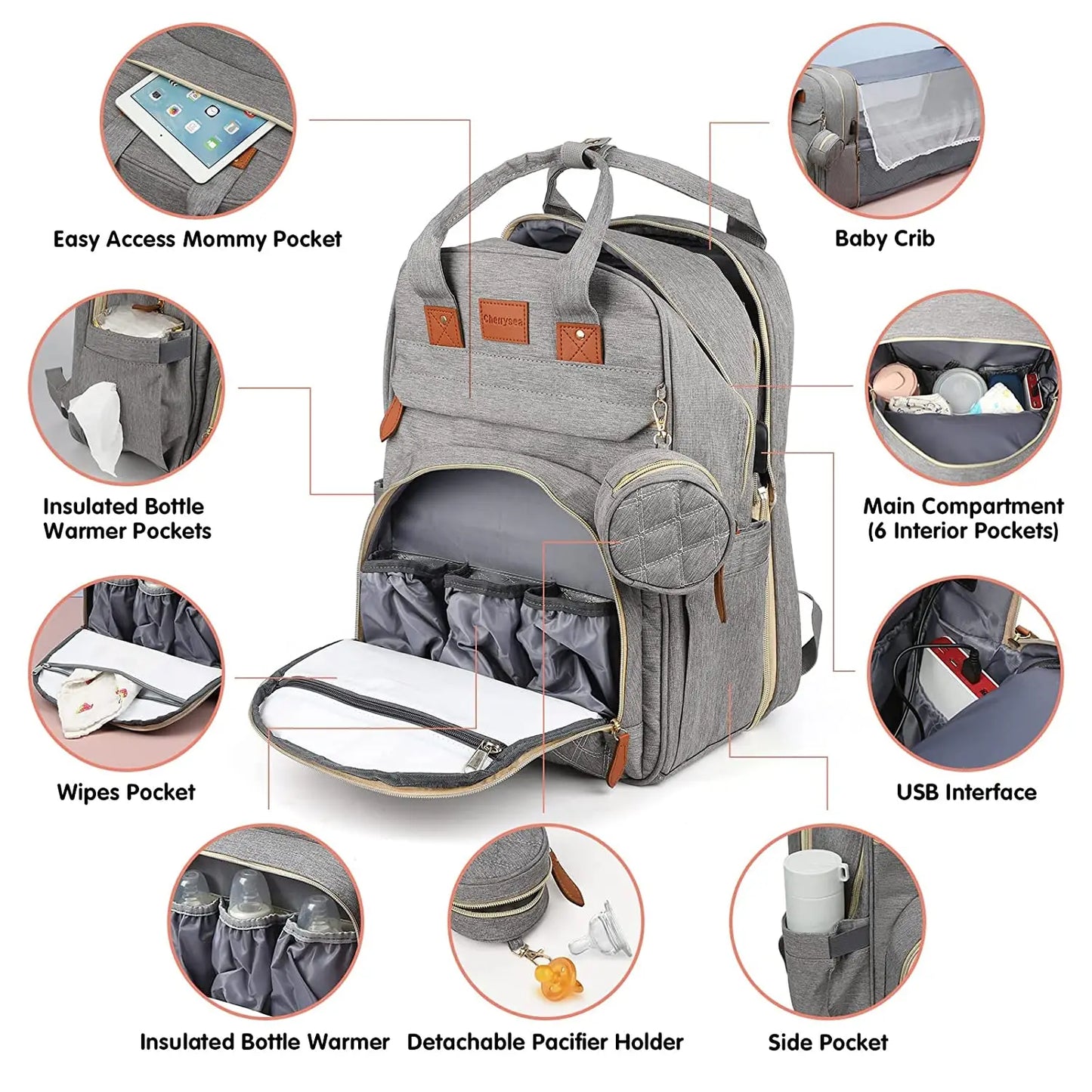 3-in-1 Luiertas Rugzak – Opvouwbaar Babybedje, Waterproof & USB-oplader